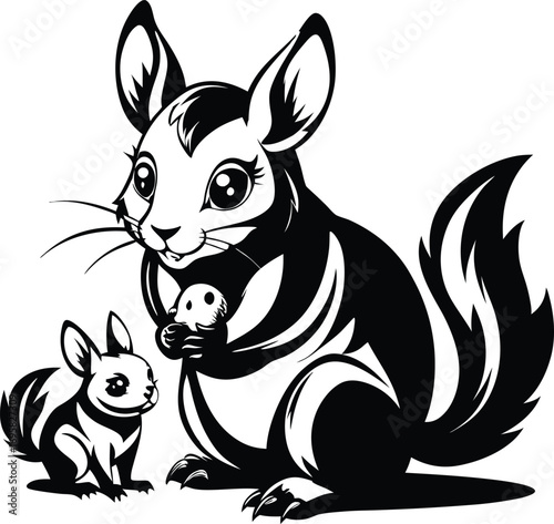 Cute Chinchilla Mother Holding Baby and Another Baby Chinchilla Keywords: chinchilla, animal, baby, mother