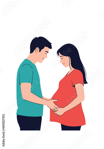 Loving couple gently touching expectant mother's growing belly sharing a tender moment during pregnancy