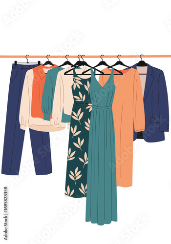 A collection of stylish everyday outfits for women featuring dresses suits and casual wear