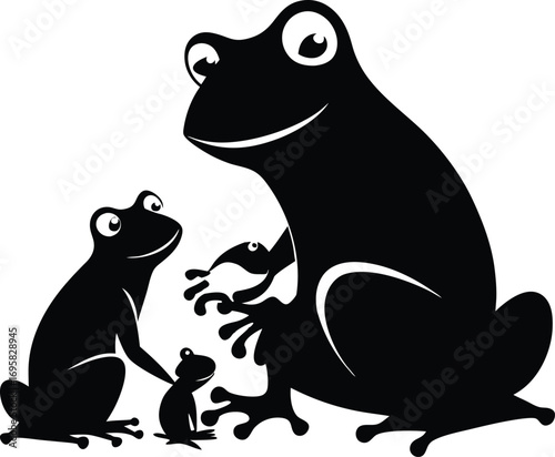 Silhouette Family of Frogs with Three Frogs on White Background amphibian animal