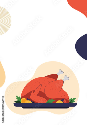 Delicious roasted whole chicken served on a platter with garnishes for a festive meal celebration
