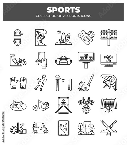 Collection of 25 Sports Icons. A Visual Guide to Various Sporting Activities