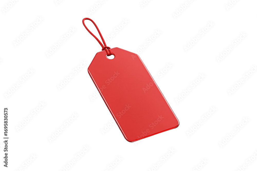 Fototapeta premium Red price tag with string loop for retail merchandise labeling and product identification, isolated on a transparent background
