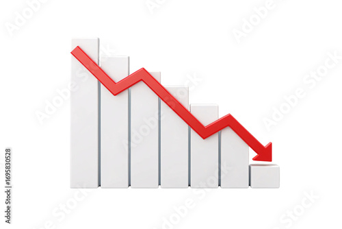3D bar graph with red zigzag line and arrow showing volatile downward market trend, isolated on a transparent background Free Download 3D bar graph with red zigzag line and arrow showing volatile downward market trend, isolated on a transparent background - GFXLoad