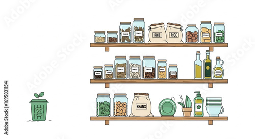 refillable glass jars and  utensils, zero waste kitchen