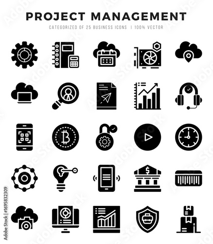 Project Management icons Pack. Glyph icons set. Project Management collection set.
