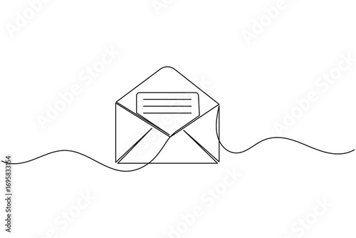 one line drawing of an open envelope with a letter inside, perfect for communication and mail concepts