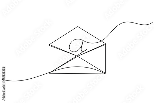 one line drawing of an open envelope with a letter inside, perfect for communication and mail concepts