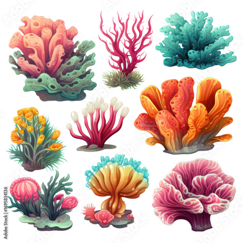 Wallpaper Mural set of colorful coral reefs isolated Torontodigital.ca