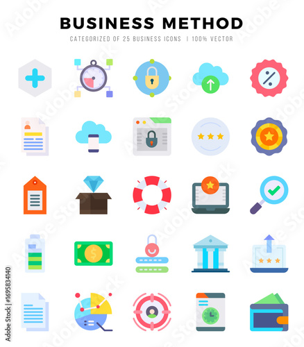 Business Method icons Pack. Flat icons set. Business Method collection set. Simple vector icons.