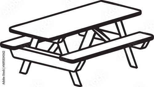 Picnic table vector illustration - outdoor furniture, line art, campground eps silhouette