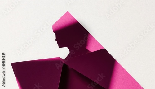 Elegant silhouette of a woman reading with pink paper elements modern minimalistic design artistic composition stylish fashion creative visual art contemporary decor