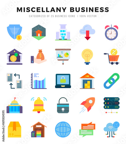 Set of Miscellany Business Icons. Simple Flat art style icons pack. Vector illustration.