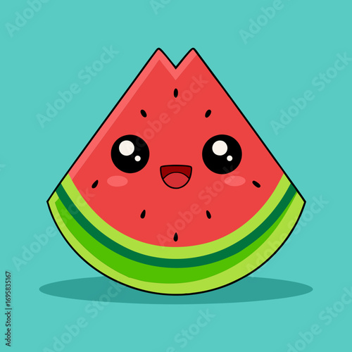 Adorable Kawaii Watermelon Slice:  Happy Summer Fruit Illustration, Cartoon Style