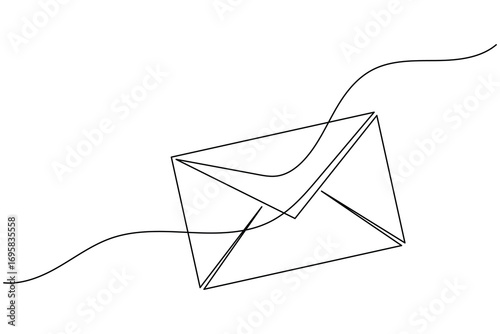 one line drawing of an open envelope with a letter inside, perfect for communication and mail concepts
