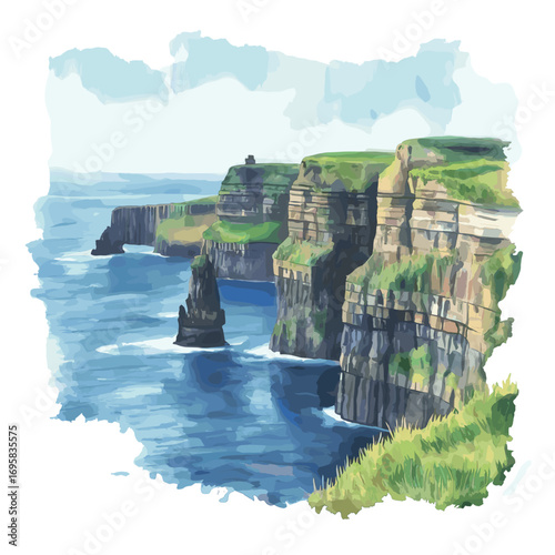 Cliffs of Moher. Cliffs of Moher watercolor vector illustration
