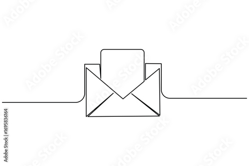 one line drawing of an open envelope with a letter inside, perfect for communication and mail concepts