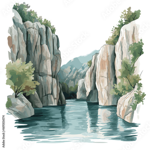 Matka Canyon. Matka Canyon watercolor vector illustration