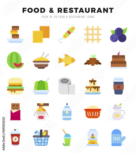 Food and Restaurant elements. Flat web icon set. Simple vector illustration.