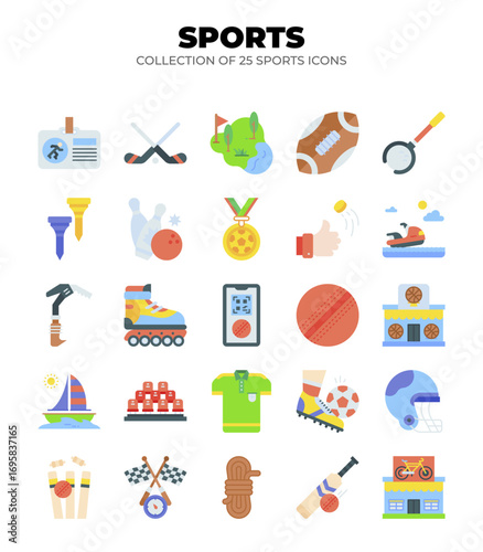 Collection of 25 Sports Icons. Colorful Flat Design