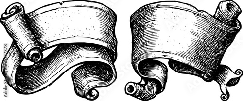 Vintage ribbon illustration in black and white. Detailed vector illustration suitable for various design projects or decorative purposes.
