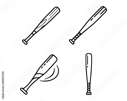 Four black and white icons of baseball bats are displayed. Each bat is shown in a different