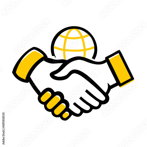 Abstract handshake and letter a symbol in yellow on black background