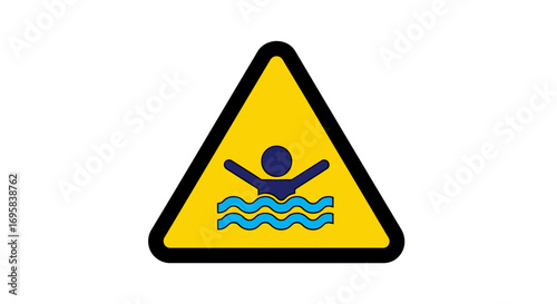 Warning symbol for drowning hazard showing person in water with arms raised