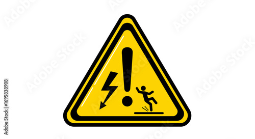 Warning sign alerts to electrical hazard and slip risk, ensuring safety compliance and accident prevention