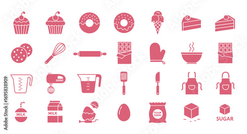 Baking Delights Icon: A curated collection of baking icons in a uniform style, offering a visual feast for culinary enthusiasts and designers.