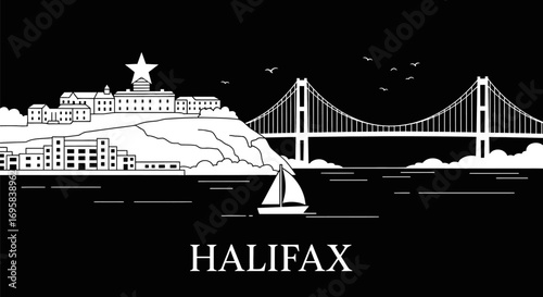 Halifax Skyline Vector with Nova Scotia, and Landmark.
