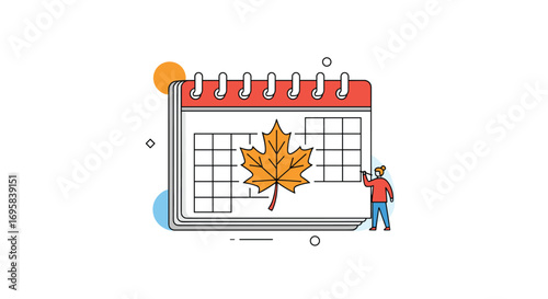Calendar organizer marking autumn fall season with maple leaf illustration