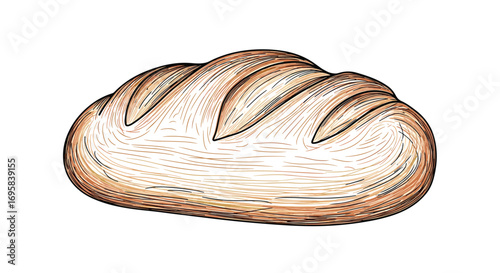 Freshly baked golden brown artisan loaf of bread with fluffy interior crusty exterior ready to eat