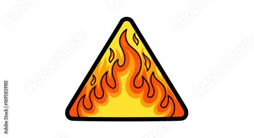 Hot warning triangle symbol with vibrant flames, conveying danger and urgency in a bold design