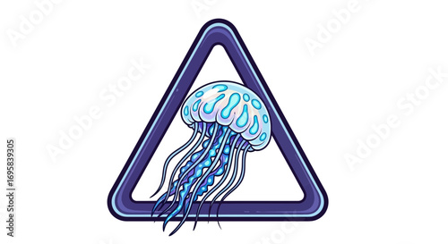 Vibrant blue jellyfish floats within a striking purple triangular frame, a modern ocean icon