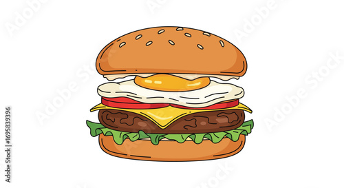 Delicious burger with fried egg cheese tomato lettuce and beef patty