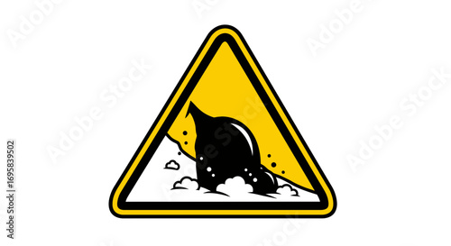 Cautionary warning sign depicts falling debris hazard with bold yellow triangle and black silhouette symbol