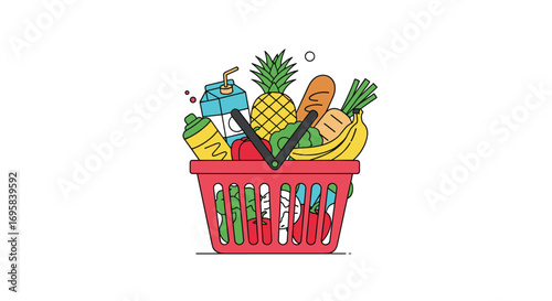Fresh groceries in a shopping basket illustration healthy eating food and drink items