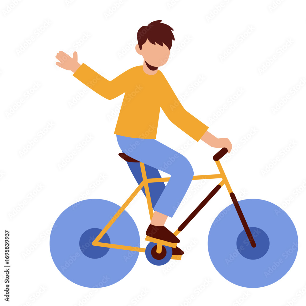 Fototapeta premium Riding Bicycle and Waving