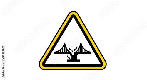 Warning sign alerts to dangerous bridge structure failure posing risk