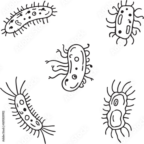 Bacteria vector art: black and white germs, microbes, and bacterium illustrations eps silhouette