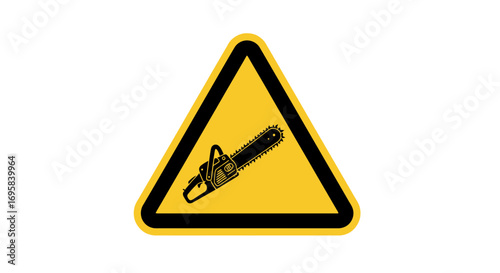 Warning sign featuring a chainsaw icon for safety awareness and hazard alerts