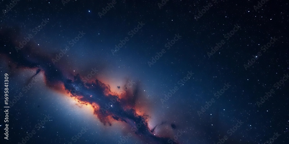 Fototapeta premium Vast, star-studded night sky, nebulae swirl across cosmic expanse, space background, cosmic landscape