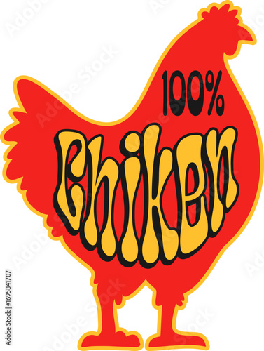 Chicken barbeque, butchery store retro Y2K sticker or symbol. Meat market or shop vintage Y2K vector label, restaurant barbeque menu patch. BBQ sticker with hen chicken bird silhouette and typography