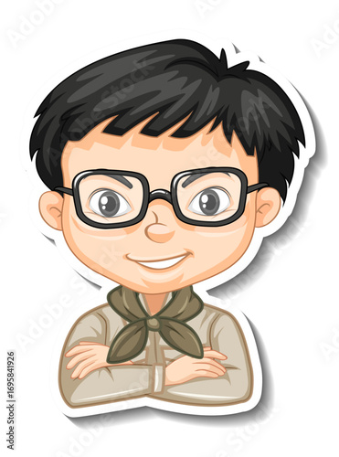 Boy in safari costume cartoon character sticker