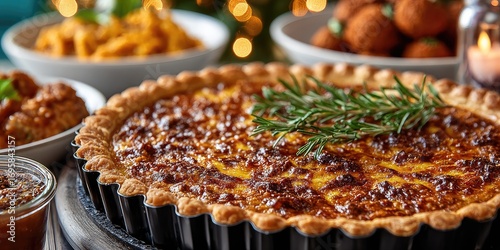 Delicious Festive Quiche with Garnished Herbs