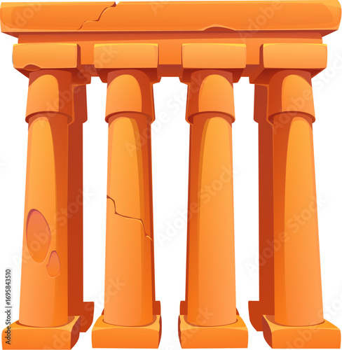 Cartoon ancient Egypt temple ruin with tall cracked columns and weathered entablature. Vector game icon , vintage Egyptian symbol of classical architecture for historical or mythological assets