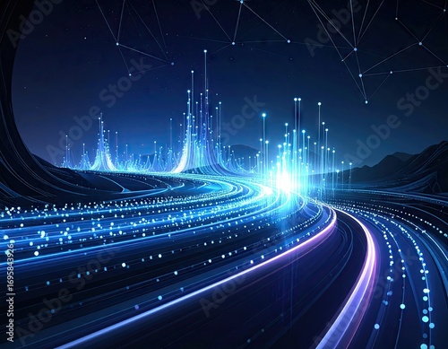 Abstract Digital Data Flow Visualization Neon Cityscape