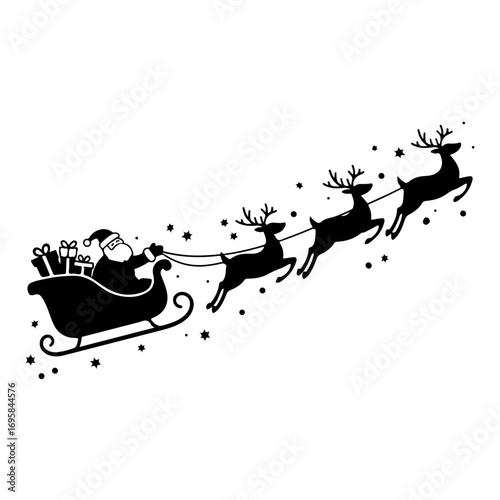 Santa Claus in a Sleigh with Reindeer Silhouette