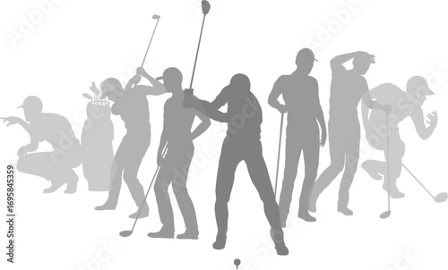Silhouette golf player set. Active golfers golfing sports people healthy players fitness silhouettes concept.